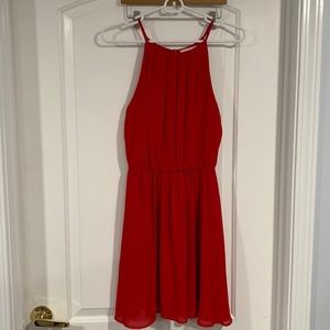 Francesca’s Collections Red A-Line Pleated Halter Dress